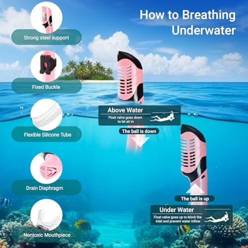 Snorkel Set Adults with Flippers, Snorkel Mask with Adjustable Open-Heel Swim Fins, Snorkeling Packages with Carrying Bag for Beginners and Snorkelers for Pool, Beach & Travel (Pink, L/XL) — view 3