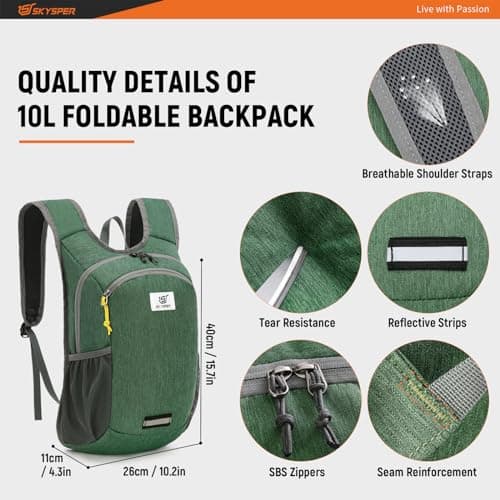 SKYSPER 10L Hiking Backpack Lightweight Packable Back Pack Small Travel Daypack for Women Men Foldable Outdoor Rucksack — view 4