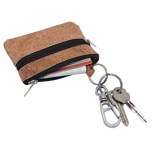 Boshiho Coin Purse Zipper Vegan Cork Coin Pouch Petty Change Holder with Key Ring (Tan)(Size: 4.3 x 3.3 x 0.2 inch) — view 2