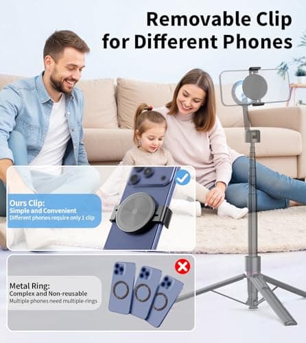TONEOF Magnetic Phone Clamp, Phone Mount Adapter for Magsafe Car Phone Holder, Aluminum No Magnetic Case&Rings Needed, Enhanced Suction&Magnetic, for All Phones/Magnetic Tripod/Magnet Mounts-Black — view 6