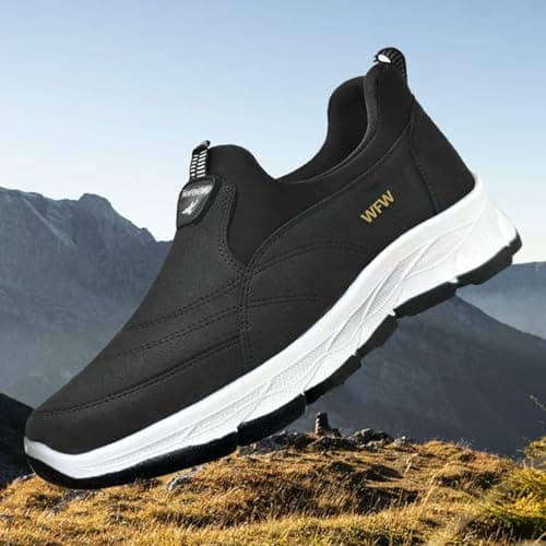 Walking Shoes for Men Outdoor Hiking Orthopedic Shoes with Arch Support Fashion Low-top Sneakers Slip-On Waterproof Anti-Slip Lightweight Loafers (Black, 8) — view 2