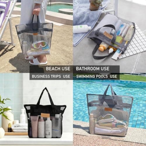 WSXQAZ 3 Pieces Mesh Shower Bag, Mesh Shower Caddy Bags, Toiletry Bags, mMesh Wash Bag, Toiletries Bagg, Quick-Dry Portable Gym Travel Tote with Zipper for Swimming, Camping, College Dorms, Beach — view 6