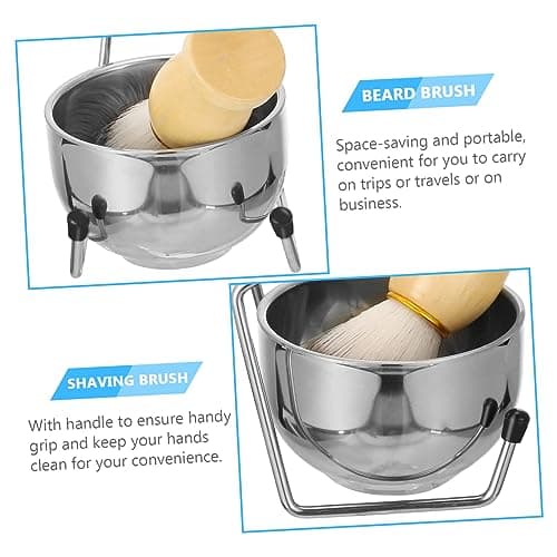 Angoily Men's Shaving Brush Set with Stainless Steel Bowl and Rack, Wooden Handle, Artificial Wool Bristles, Travel-friendly Grooming Kit for Business Trips, — view 3