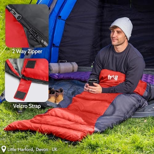 Trail Alpine 400 Sleeping Bag with Hood, 4 Season, Single Adult, Red — view 5