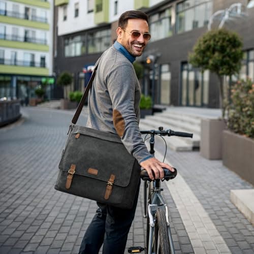 S-ZONE Messenger Bag Fit for 17.3 Inch Laptop Extra Large Men Canvas Briefcase Crossbody Satchel Shoulder Bag with Luggage Sleeve — view 2
