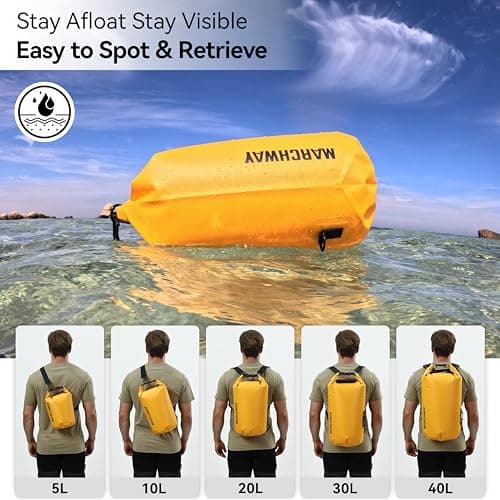 MARCHWAY Floating Waterproof Dry Bag Backpack 5L/10L/20L/30L/40L, Roll Top Sack Keeps Gear Dry for Kayaking, Rafting, Boating, Swimming, Camping, Hiking, Beach, Fishing (Deep Yellow, 10L) — view 5