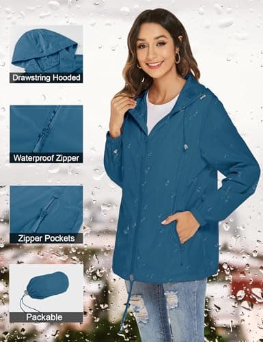 Rapbin Women's Raincoats Waterproof Thin Breathable Packable Rain Jacket — view 4