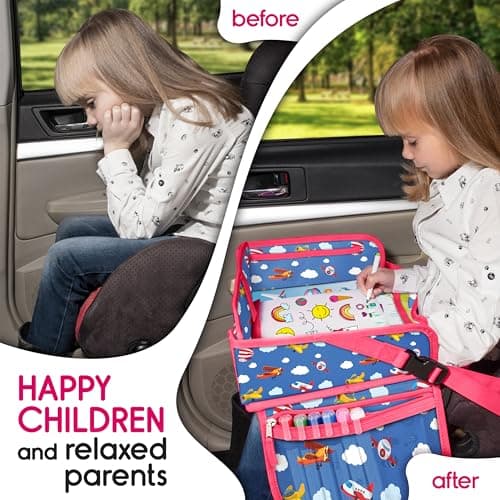 ECOFANTASY Kids Car Seat Tray & Travel Table with Tablet Holder – Airplanes — view 3