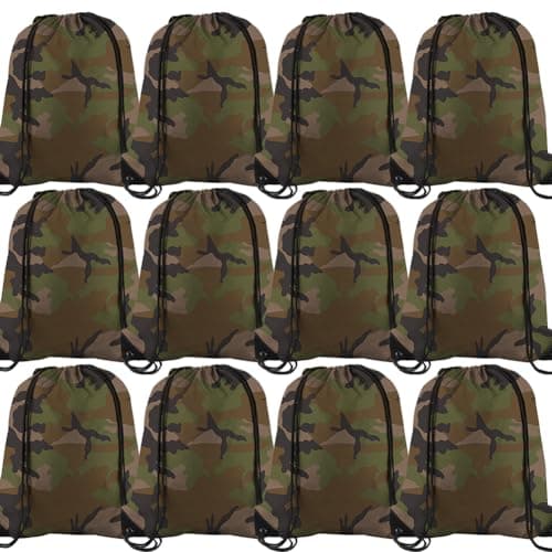 Boerni Drawstring Bag, Lightweight Camouflage String Backpack, Large Capacity Bags for Outdoor Sports Gym PE Swimming Hiking Trip Party Present Kids Party Gift