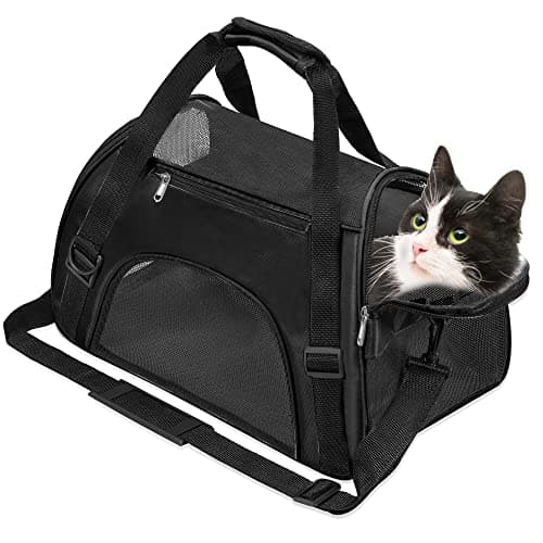 Soft-Sided Foldable Cat/Dog/Pet/Puppy Carrier Bag,Portable Pets Travel Carriers For Cats/Dogs/Pets With Shoulder Strap & Removable Mat,Durable Comfort Cat Basket Airline Approved(Black,Small)
