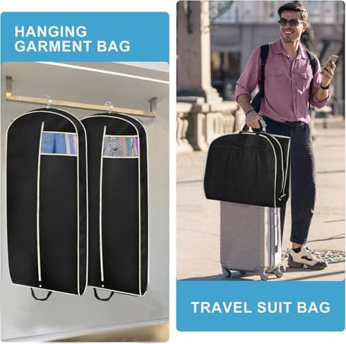 MISSLO 43" Suit Covers Bag for Men Women Travel Garment Bags, Breathable Clothes Covers Protector Bags with Handle for Hanging Coat, Dress, Suit Carrier, Pack of 2 — view 2