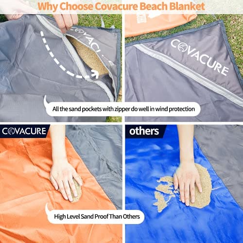COVACURE Beach Blanket Mat, Sand Proof with 3 Zipper Pockets, 210 x 200cm — view 4