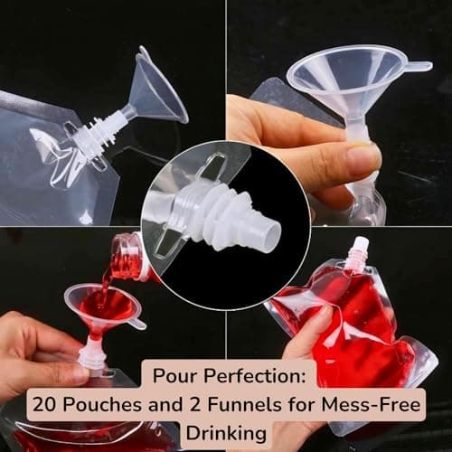 GreenMingle 20PCS 500ml Refillable Drink Clear Pouches Festivals Travel Plastic Drinks Flasks Cruise Kit Reusable Alcohol Liquor Juice Bags Drink Container Party Halloween Christmas Hot Cold Beverage — view 4