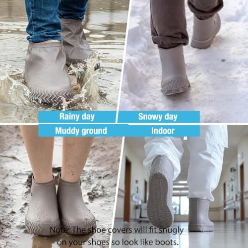 ZOCONE 2 Pairs Grey Silicone Shoe Covers Waterproof for Men Women — view 6