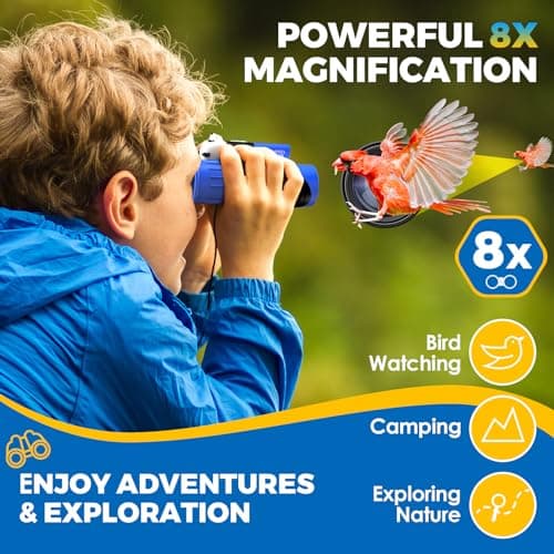 Binoculars for Kids 8x21 High-Resolution Real Optics with Magnifying Glass & Whistle Compass, Kids Binoculars for 3-12 Years Boys and Girls, Best Kids Toys for Outdoor Bird Watching, Hiking, Travel — view 2
