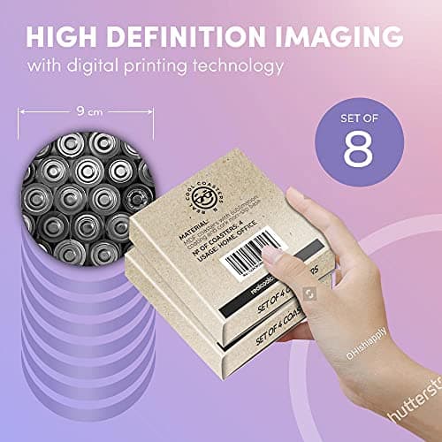 8 x Eco Boxed Cork Coasters - BW - Retro Batteries Power Bank Drink Cup Mug Glass Table Mat #38896 — view 2
