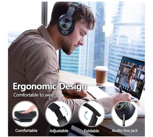 Bluetooth Headphones Over Ear,Bluetooth Headset Wireless Earphones Foldable Headphones with Microphone Lightweight Headset with Built-in HD Mic, HiFi Stereo Sound for Office, PC, Phone, Travel Work1 — view 3