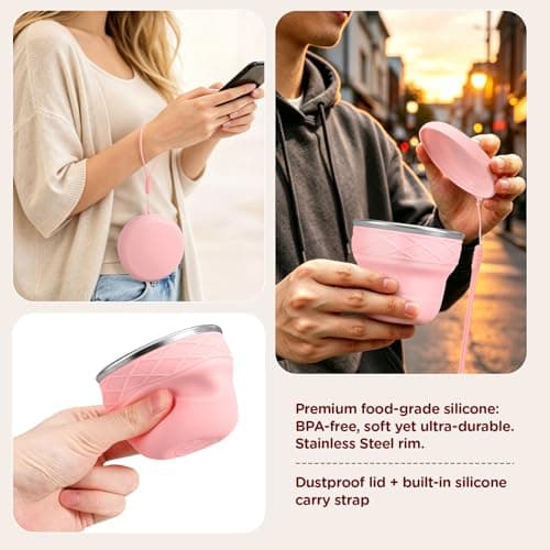 luvtree Silicone Collapsible Travel Cup with Lid, 7oz/200ml BPA-Free, Portable for Travel, Business Trip, Camping, Hiking, Picnic, RV & Backyard Party (Yellow) — view 2