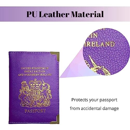 Lizzy Passport Holder, PU Leather Passport Cover, Slim Travel Wallet, RFID Style Passport Case, Lightweight Passport Protector with Corner Guards, Travel Organiser for Men & Women, Purple — view 4