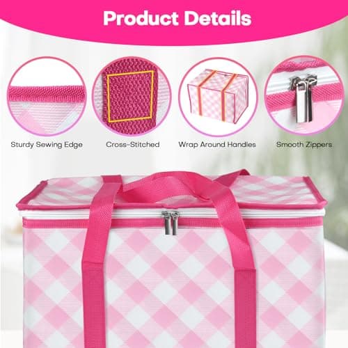 Beautyshow Cool Bag, 40L Large Insulated Bag, Reusable Grocery Shopping Bags with Classic Gingham Design, Foldable Thermal Food Delivery Bags Soft Cooler for Picnic, BBQ, Camping, Beach, Travel, Auto — view 4