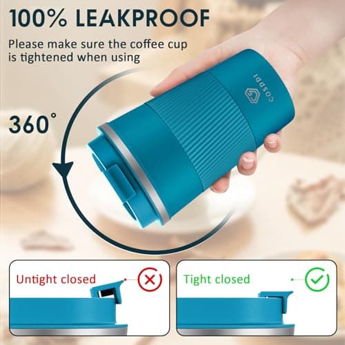CS COSDDI Travel Mugs, Insulated Coffee Cup with Leakproof Lid - Reusable Coffee Cups Travel - Car Coffee Cup - Stainless Steel Travel Mug for Hot and Cold Coffee Water and Tea (Blue-A, 380 ml) — view 3