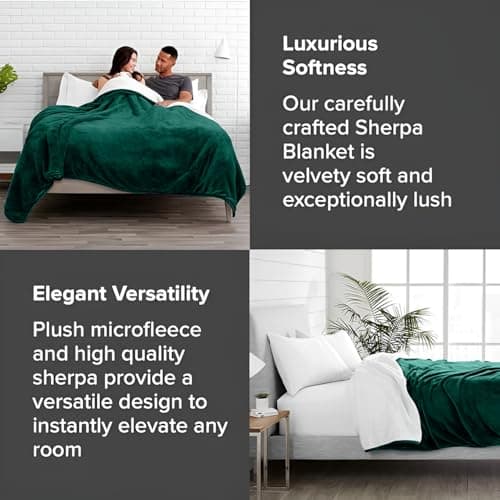 Casabella Sherpa Fleece Blanket - Blankets and Throws for Sofa Bed - Thick Warm Throw Blanket for Double Bed - Soft Fluffy Bedding, Travel Accessories - Double, Forrest Green, 150x200cm — view 5
