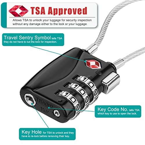 ZHEGE TSA Approved Cable Travel Locks, 3 Digit Combination Locks, Black, 2P — view 2