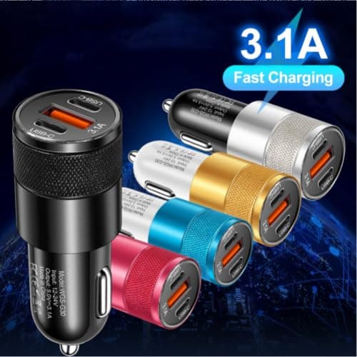 3.1A Multi Port Car Charger 2.5cm Wide Body(Yellow) — view 5
