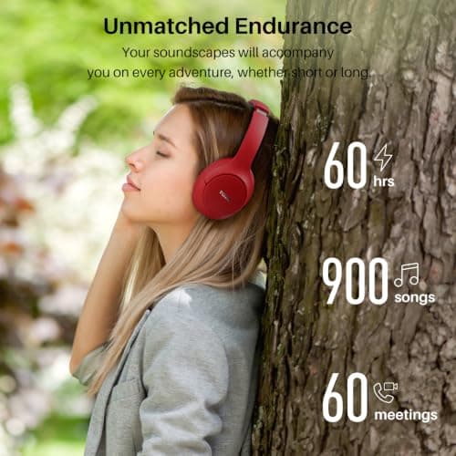 TOZO HT2 Hybrid Active Noise Cancelling Wireless Headphones, 60H Playtime Lossless Audio Over Ear Bluetooth Headphones, Hi-Res Audio Deep Bass Foldable Lightweight Headset for Workout Dark Red — view 5