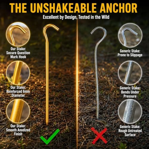 Msjuwek Heavy Duty Tent Pegs, 18cm Aluminium Alloy, Hexagonal, 8-Pack, for Camping, Backpacking, Hiking and Garden Netting, with Storage Bag — view 4