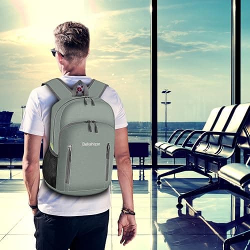 Bekahizar 20L Ultra Lightweight Backpack Foldable Hiking Daypack Rucksack Water Resistant Travel Day Bag for Men Women Kids Outdoor Camping Mountaineering Walking Cycling Climbing (Grey Green) — view 6