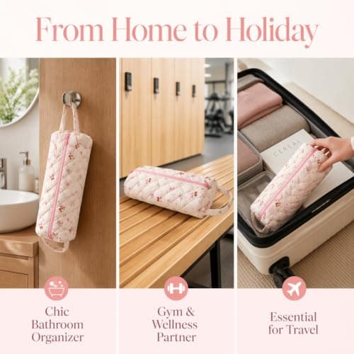 Hair Tool Storage Travel Bag for Hair Dryer Portable Travel Case | Floral Quilted Hair Styling Accessories Bag for Hair Dryer Attachments with Large Opening — view 2