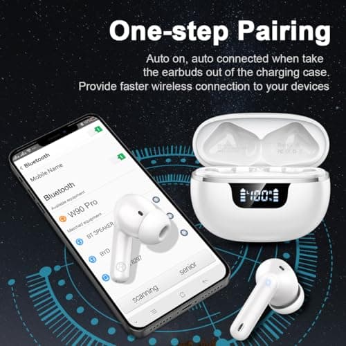 Wireless Earbuds, Bluetooth 5.4 Headphones with 4 ENC Noise Cancelling Microphone, Ear buds HiFi Stereo Deep Bass, Bluetooth Earphones 40H Playtime LED Display, IP7 Waterproof Touch Control, White — view 5
