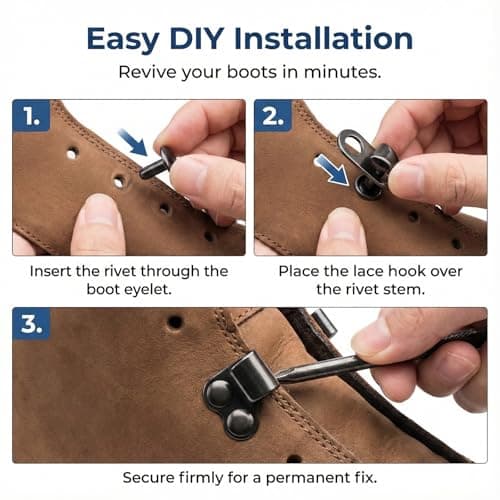 Zelphvt Boot Lace Set, 20 Set Metal Boot Lace Hooks Metal Outdoor Laces Buckle Speed Hooks Boots Eyelet Repair Kit for Hiking Boots Repair Leather Shoes — view 5