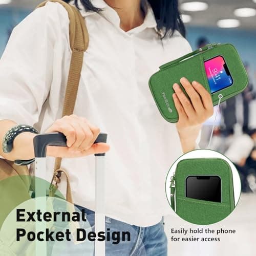 Fychuo Passport Holder Travel Wallet, Large Capacity Travel Document Holder, RFID Blocking Waterproof Portable Travel Wallet Organiser for Cash Passport ID Card Credit Cards Flight Ticket Pen (Green) — view 6