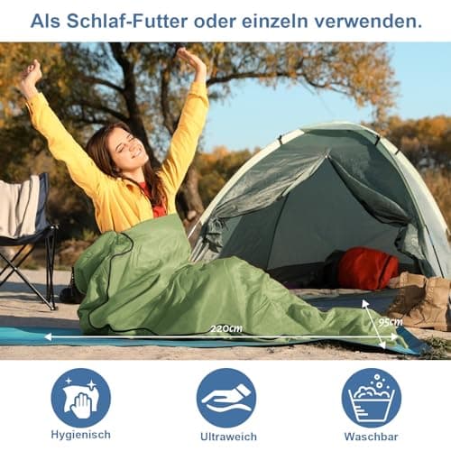 LSTRAGY Sleeping Bag Liner with Pillow Slot,Portable Lightweight Sleeping Bag Liners with Two Way Zippers,220x95cm Travel Sheet for Backpacking, Hostels, Huts Camping Essentials(Green) — view 5