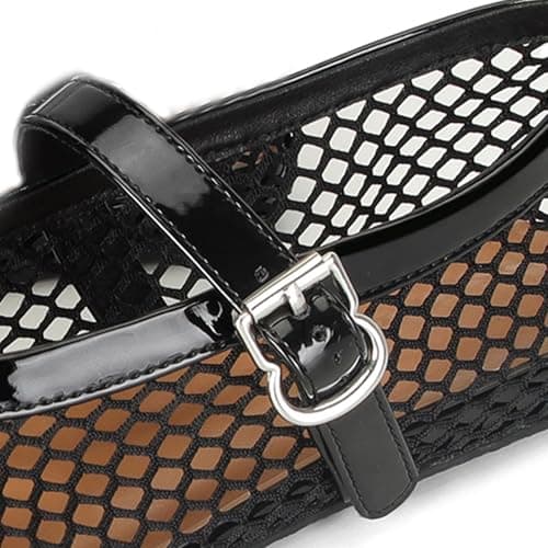 HiGropcore Mesh Ballet Flats Women, 2024 New Strappy Fishnet Buckle Flats, Sexy Mary Jane Ballerina Shoes Comfortable Dress Shoes Slip-on Loafers — view 6