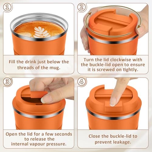 KETIEE Insulated Travel Coffee Mug With Leakproof Lid - Double Walled Stainless Steel Cup for Hot and Cold Drinks - 510ml, Orange Brown — view 6