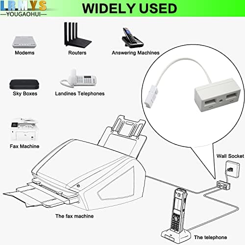 LRMYS One BT Plug to Two BT Sockets Splitter, UK Telephone RJ11 Male Plug to Double Female Socket Extender, for UK Landline Telephone FAX Modem Cable Adapter and Converter, White 1 Pack — view 5