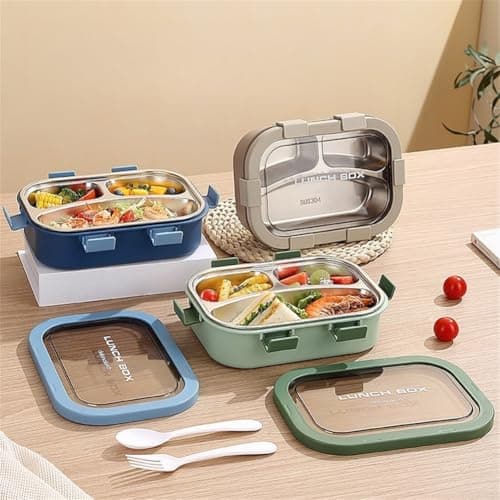 Stainless Steel Lunch Box With 3 Compartments, Leakproof Container With Secure Latches For School Work Travel, Dishwasher Safe Tray, Portable Meal Organizer For Adults And Kids(Brown) — view 6