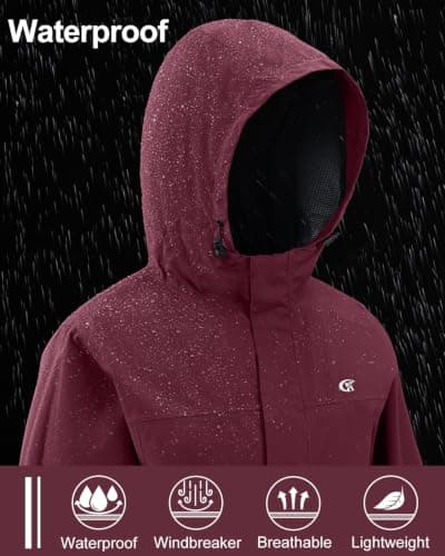 Huayuzh Womens Waterproof Jacket Rain Coats Lightweight Wine Red S — view 5