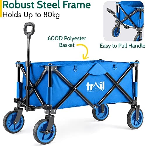 Trail Folding Camping Festival Trolley, 80kg Capacity, Blue — view 3