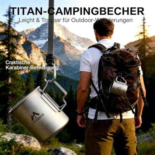 THTYBROS Titanium Cup 450ml (15oz) Ultralight Camping Mug with Foldable Handle & Lid, Pure Titanium Cookware for Outdoor Hiking, Backpacking, Picnic, and Campfire — view 6