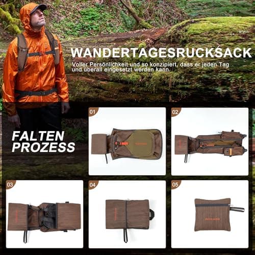 BECOJADDE 18L Hiking Backpack for Men Women Foldable Small Rucksack Lightweight Mini Backpack for Camping Travel Outdoor, Chocolate Brown — view 6