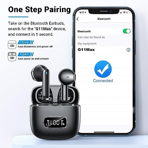 kauguo Wireless Earbuds Bluetooth 5.4,Long Battery Life Lightweight Earphones,Comfortable Fit Wireless Headphones For Small Ears,IPX6 Waterproof Earbuds For Running Gym Work Travel Music black — view 6