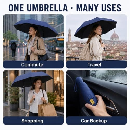 WHJYCC Compact Folding Umbrella - Navy Travel Umbrella with Storage Case — view 6