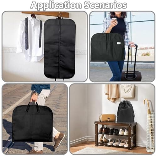 3PCS Suit Bags for Men Set, Suit Carrier, 60x120CM, Includes 2 Shoe Bags. Designed for Storing Jackets, Shirts, Evening Gowns, and Suits. Ideal for Travel and Business Use. (Black） — view 6