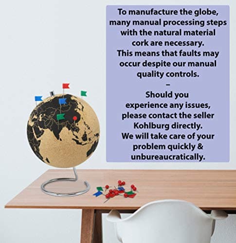 FeinKnick Elegant Cork Globe with Push Pins [120 pcs] 10" Tall Travel Globe — view 3