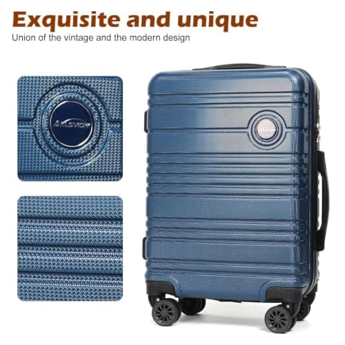 Aklsvion 20 Inch Suitcase Set PC Hard Shell Luggage Hand Luggage Travel Trolley Case Cabin Bag Sets 3 Piece Luggage Sets with Travel Backpack and Toiletry Bag for Short Travel (Navy Blue) — view 6
