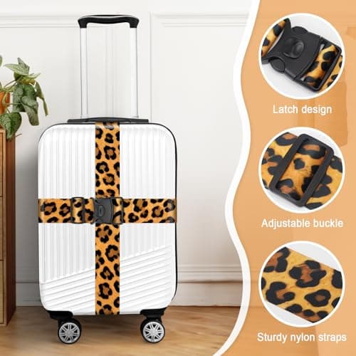MOTONG 2 PCS Luggage Straps,200 CM Adjustable Suitcase Straps Personalised Luggage Straps Suitcases Heavy Duty Suitcase Belts Thickened Luggage Belt with Quick Release (Dark Leopard) — view 3